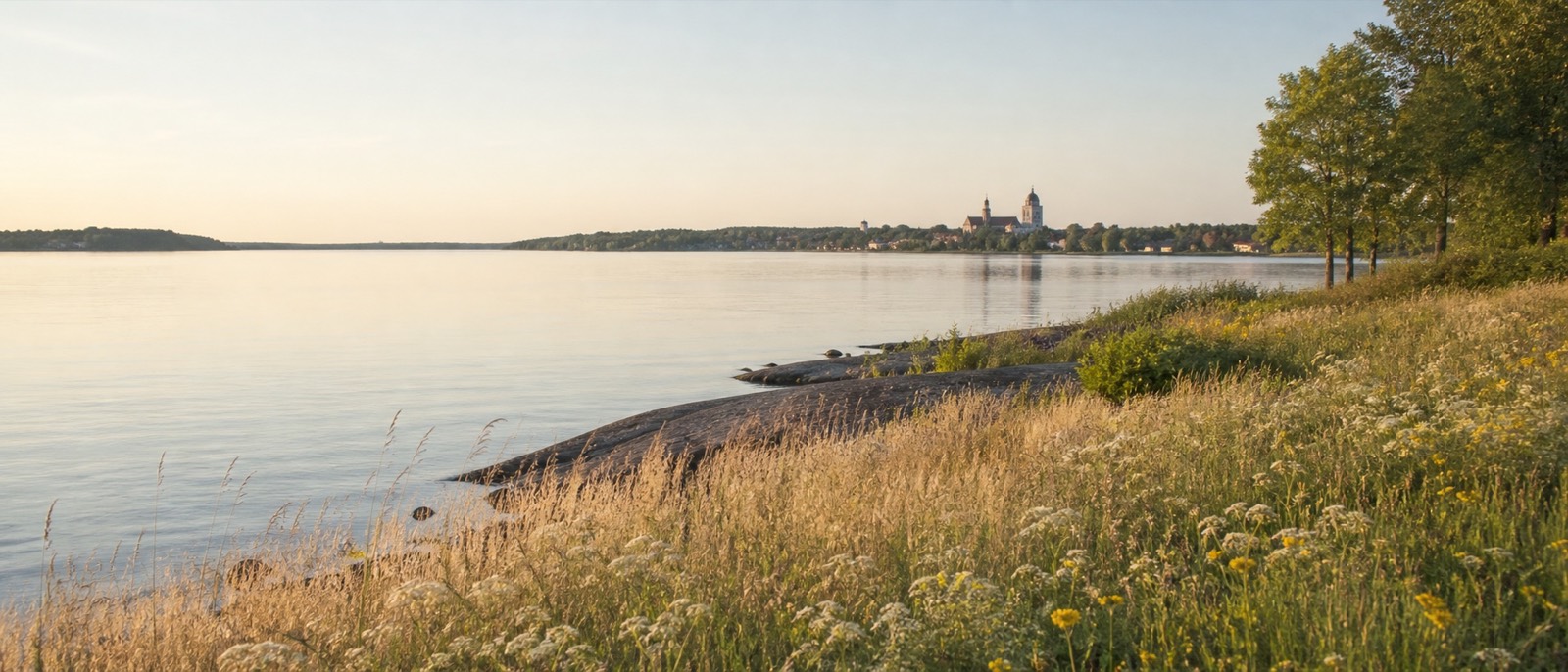 Platsinspirerat Mälarlandskap i mjukt sommarljus